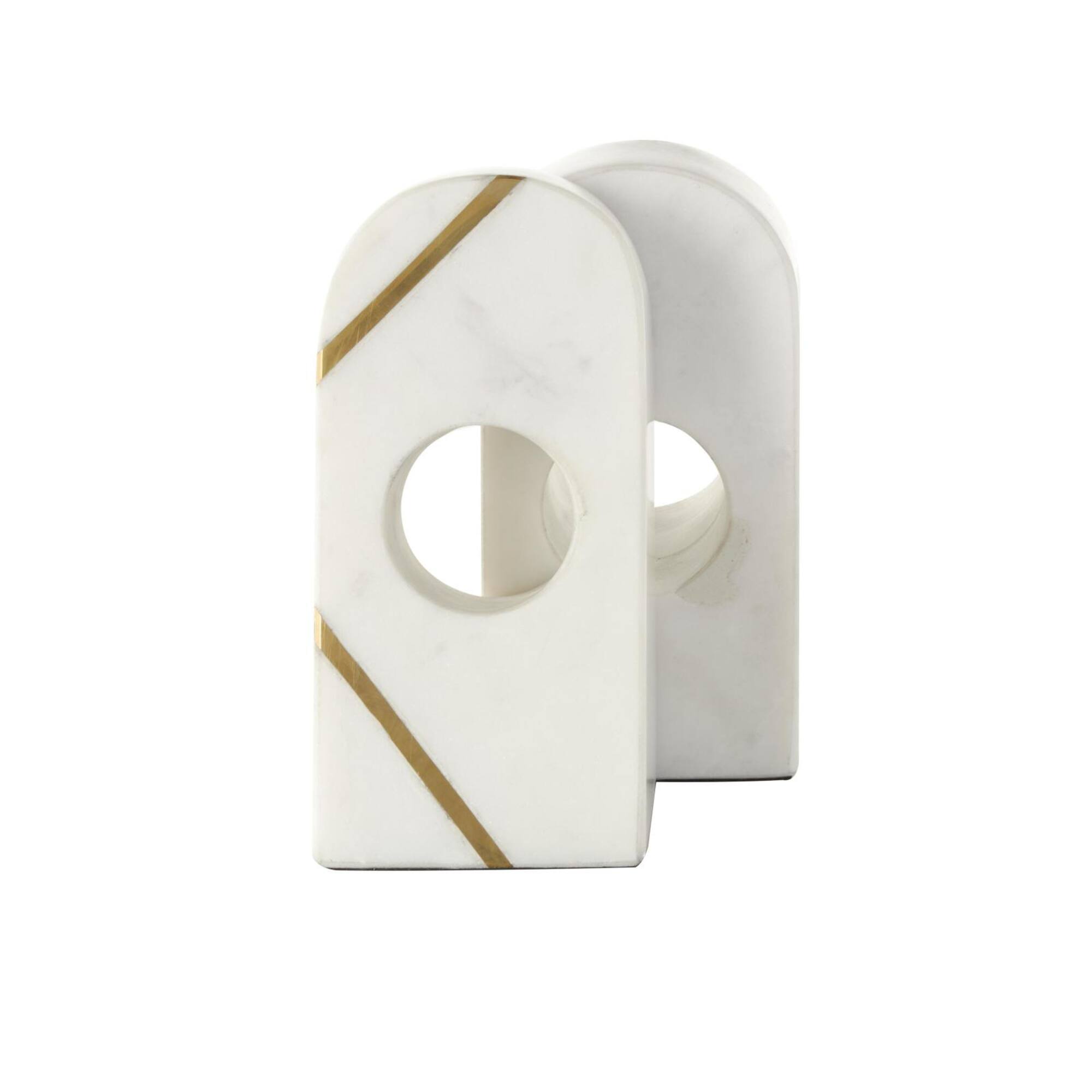 6" White Marble Geometric Curved Pyramid Decorative Bookends